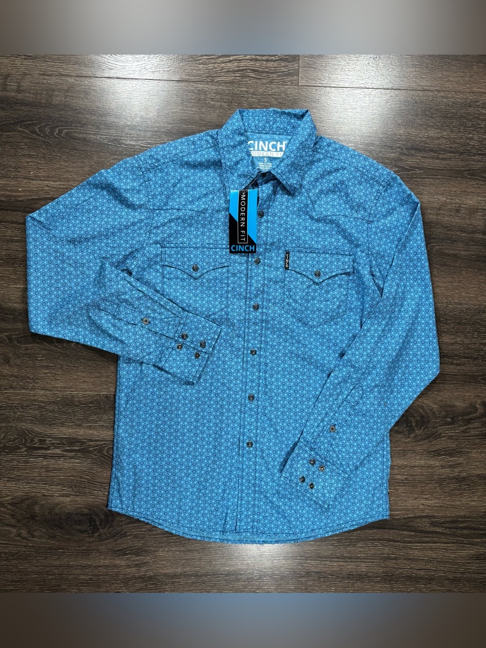 Cinch Men’s Teal Blue Micro-Print Western Shirt Size Small NWT